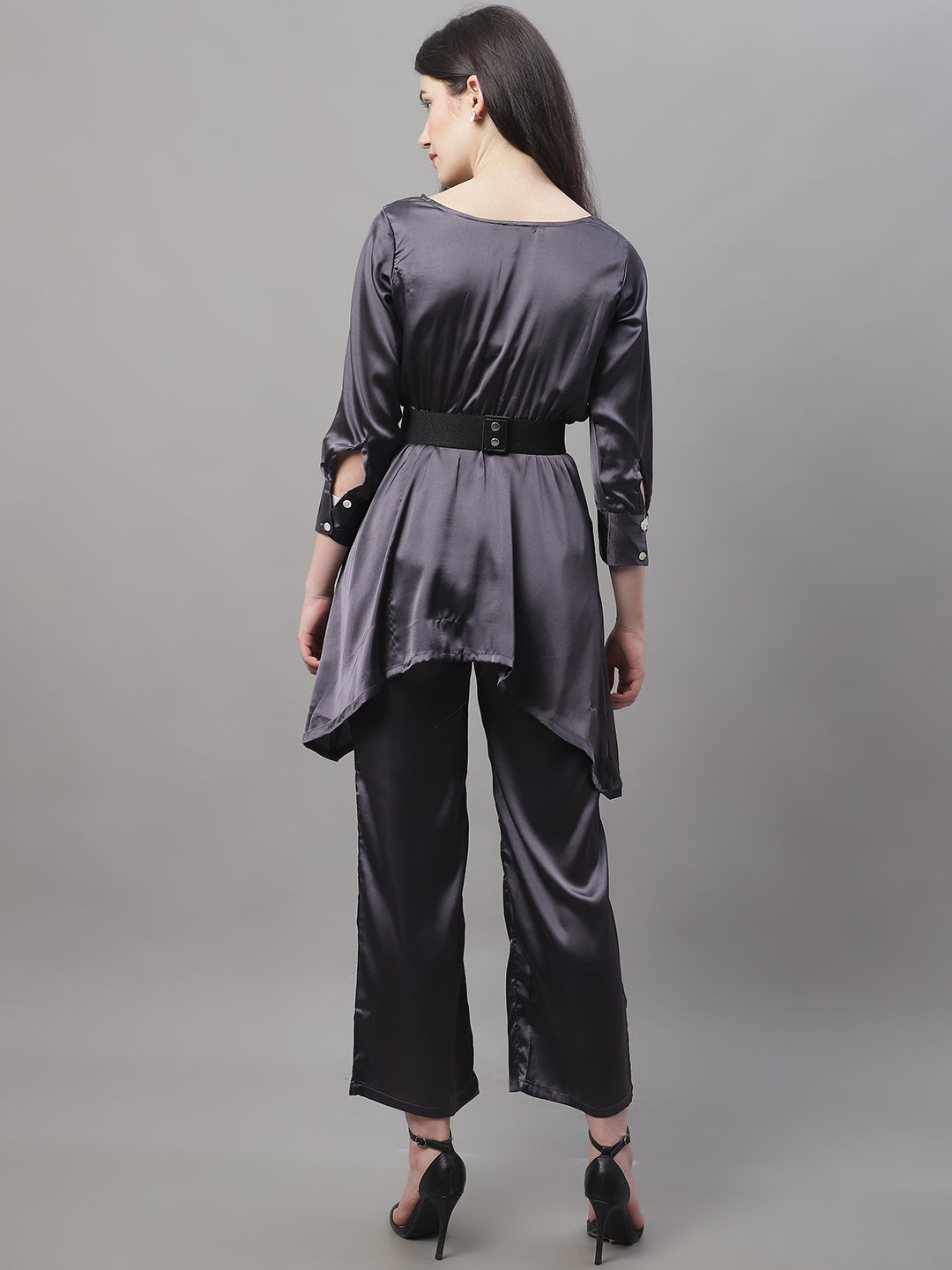 Jainish Women's stylish Co-ords with belt - JCharcoal - Swadesiicart