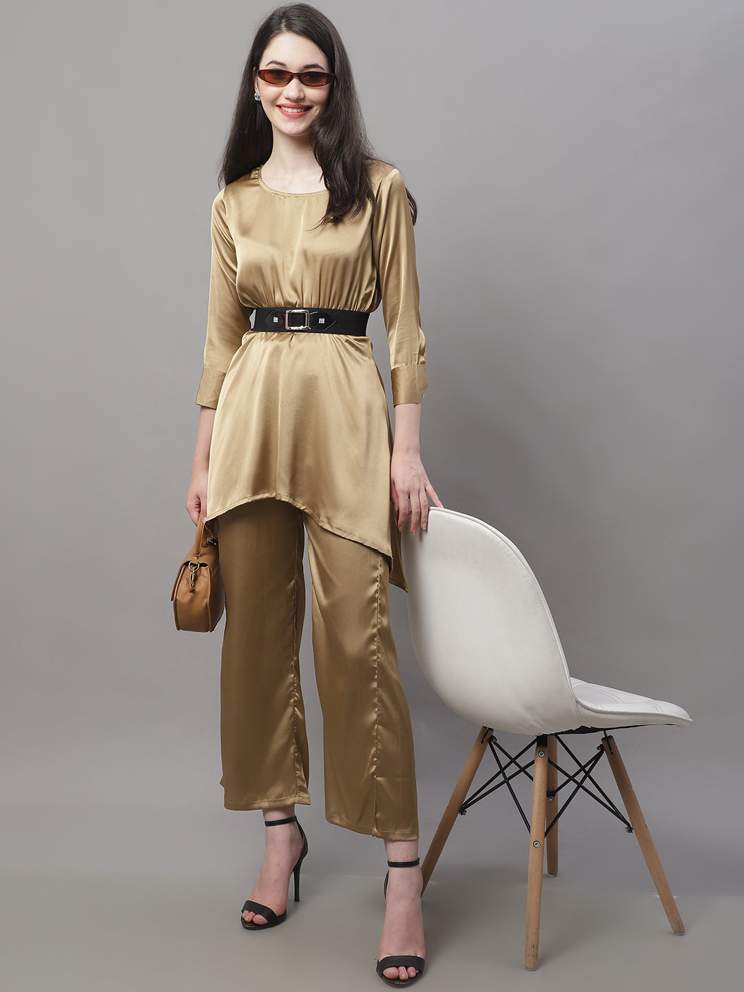 Jainish Women's stylish Co-ords with belt - JGolden - Swadesiicart