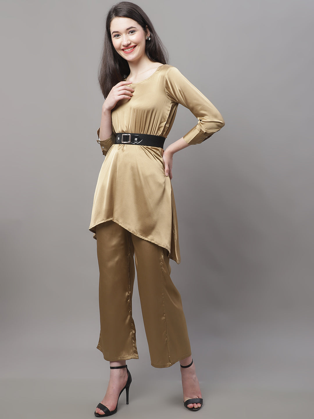 Jainish Women's stylish Co-ords with belt - JGolden - Swadesiicart