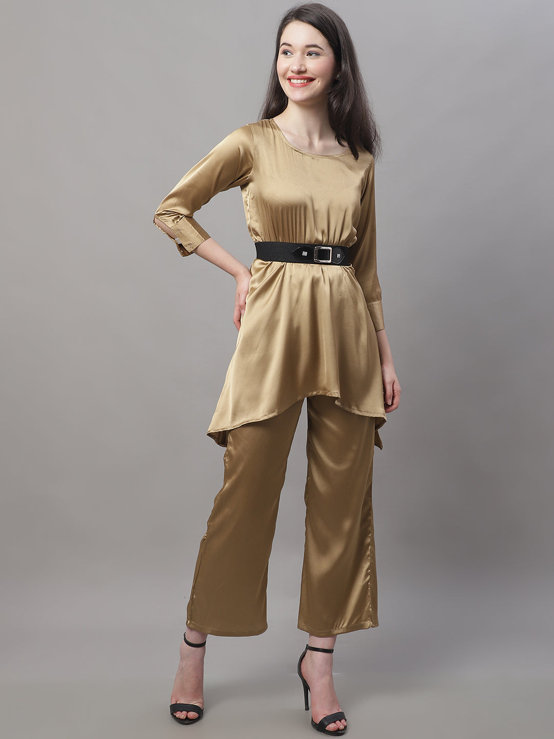 Jainish Women's stylish Co-ords with belt - JGolden - Swadesiicart