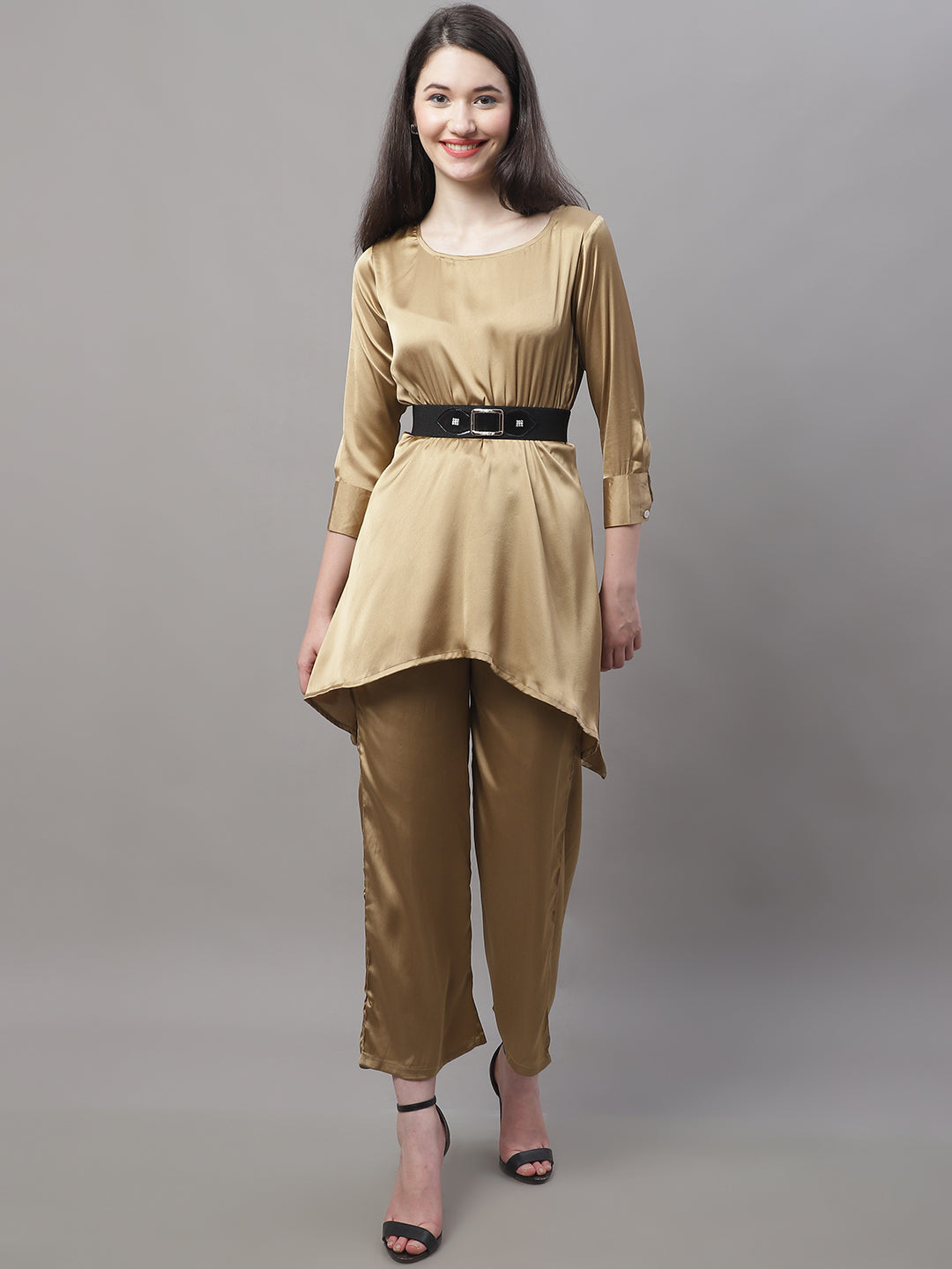 Jainish Women's stylish Co-ords with belt - JGolden - Swadesiicart
