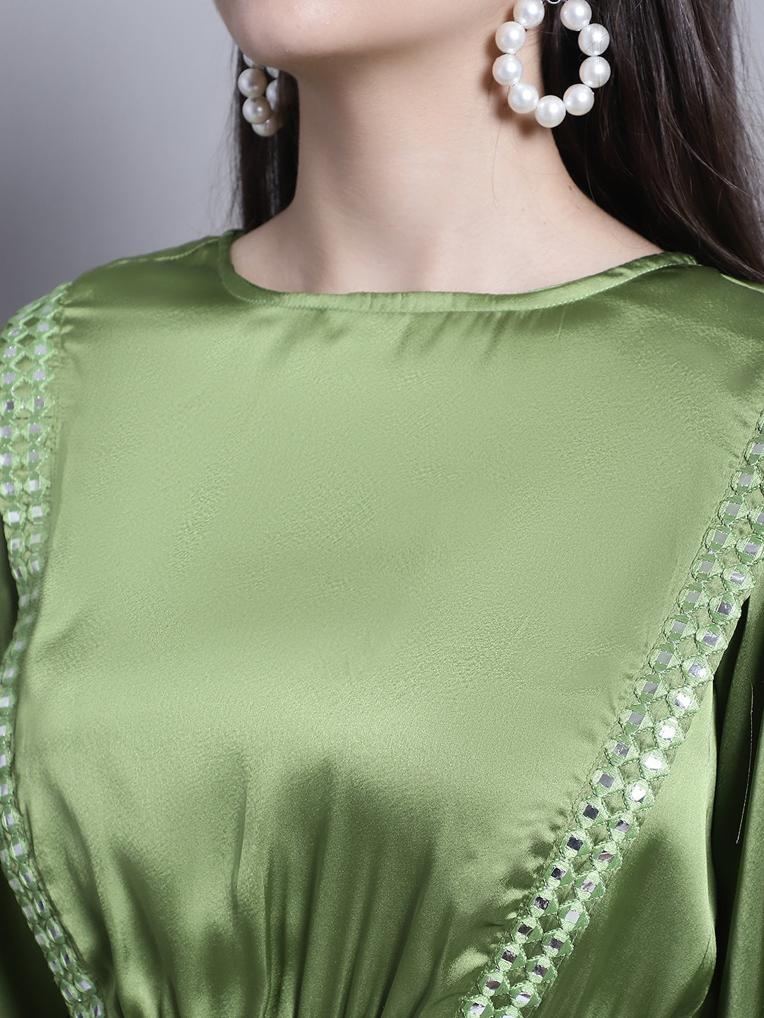 Jainish Women's WoEmbroidered A-line Top and Trouser With Belt - Green - Swadesiicart