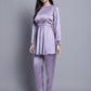 Jainish Women's WoEmbroidered A-line Top and Trouser With Belt - Purple - Swadesiicart