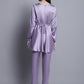 Jainish Women's WoEmbroidered A-line Top and Trouser With Belt - Purple - Swadesiicart