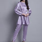 Jainish Women's WoEmbroidered A-line Top and Trouser With Belt - Purple - Swadesiicart