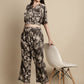 Jainish Women's Brown Printed Crop Top With Palazzos - Swadesiicart