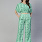 Jainish Women's Green Printed Crop Top With Palazzos - Swadesiicart