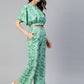 Jainish Women's Green Printed Crop Top With Palazzos - Swadesiicart