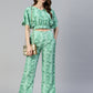 Jainish Women's Green Printed Crop Top With Palazzos - Swadesiicart