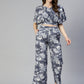 Jainish Women's Grey Printed Crop Top With Palazzos - Swadesiicart