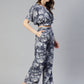 Jainish Women's Grey Printed Crop Top With Palazzos - Swadesiicart