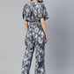Jainish Women's Grey Printed Crop Top With Palazzos - Swadesiicart