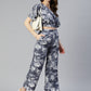Jainish Women's Grey Printed Crop Top With Palazzos - Swadesiicart