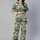 Jainish Women's Olive Green Printed Crop Top With Palazzos - Swadesiicart