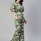 Jainish Women's Olive Green Printed Crop Top With Palazzos - Swadesiicart