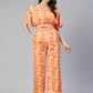Jainish Women's Orange Printed Crop Top With Palazzos - Swadesiicart