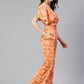 Jainish Women's Orange Printed Crop Top With Palazzos - Swadesiicart