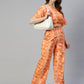 Jainish Women's Orange Printed Crop Top With Palazzos - Swadesiicart