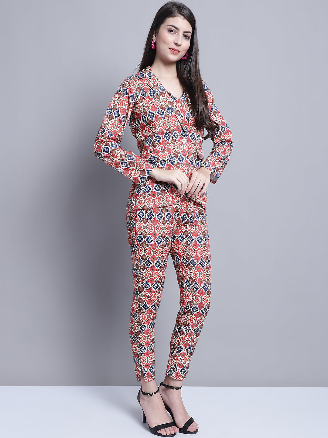 Jainish Women's WoDigital Printed Crop Top and Jacket Set - Red - Swadesiicart