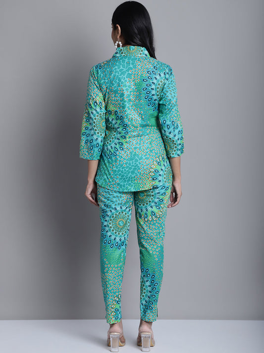 Jainish Women's WoGreen Printed Shirt and Trouser Co-ords Set - Swadesiicart