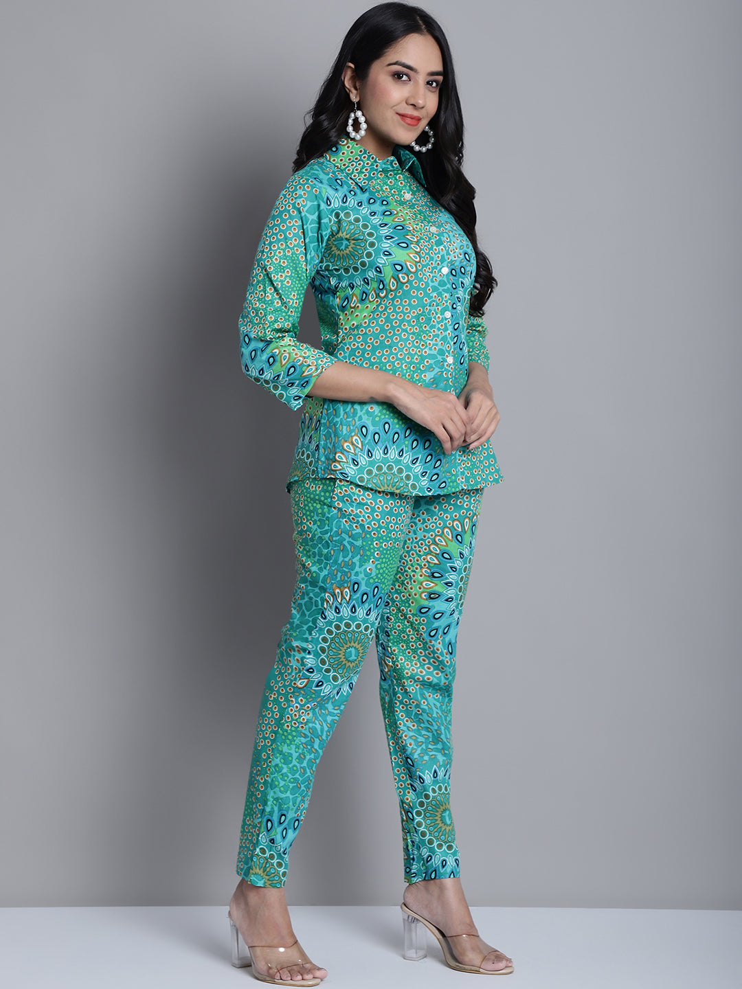 Jainish Women's WoGreen Printed Shirt and Trouser Co-ords Set - Swadesiicart