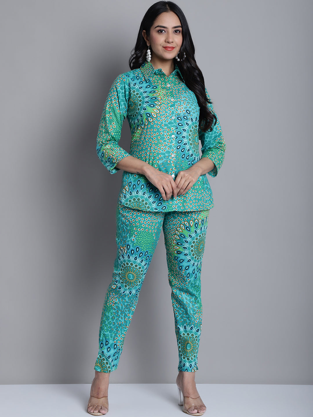 Jainish Women's WoGreen Printed Shirt and Trouser Co-ords Set - Swadesiicart