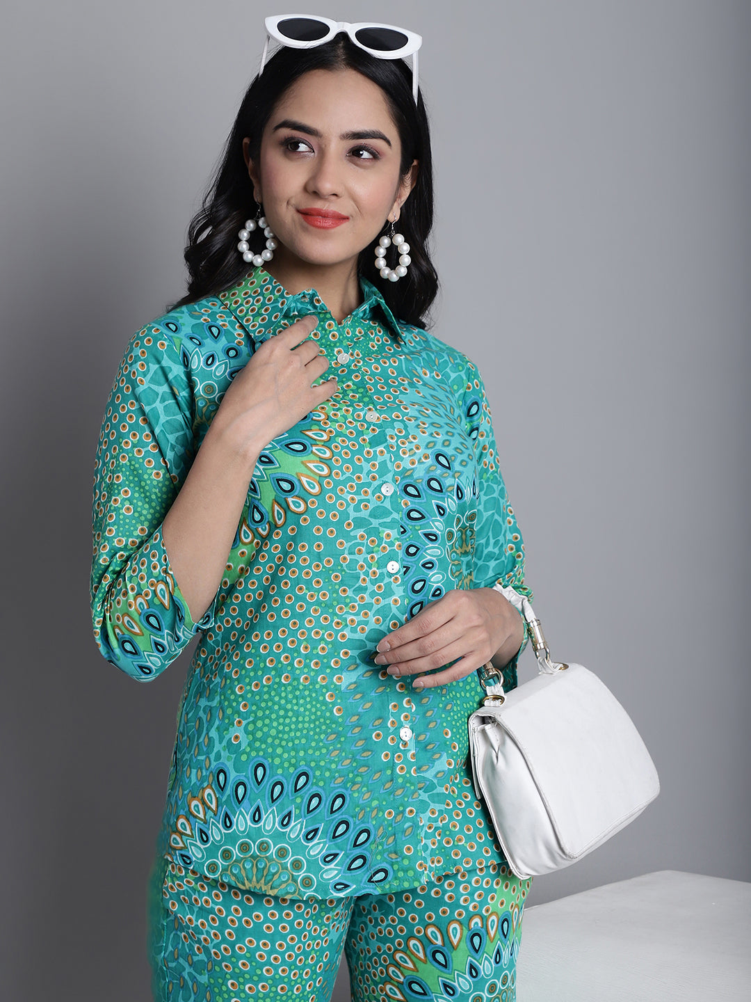 Jainish Women's WoGreen Printed Shirt and Trouser Co-ords Set - Swadesiicart