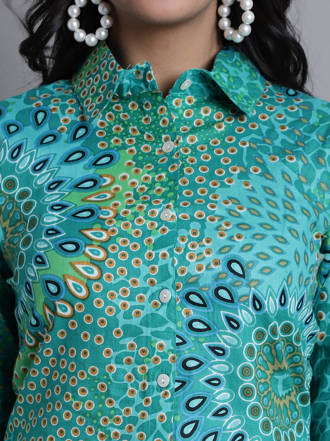 Jainish Women's WoGreen Printed Shirt and Trouser Co-ords Set - Swadesiicart