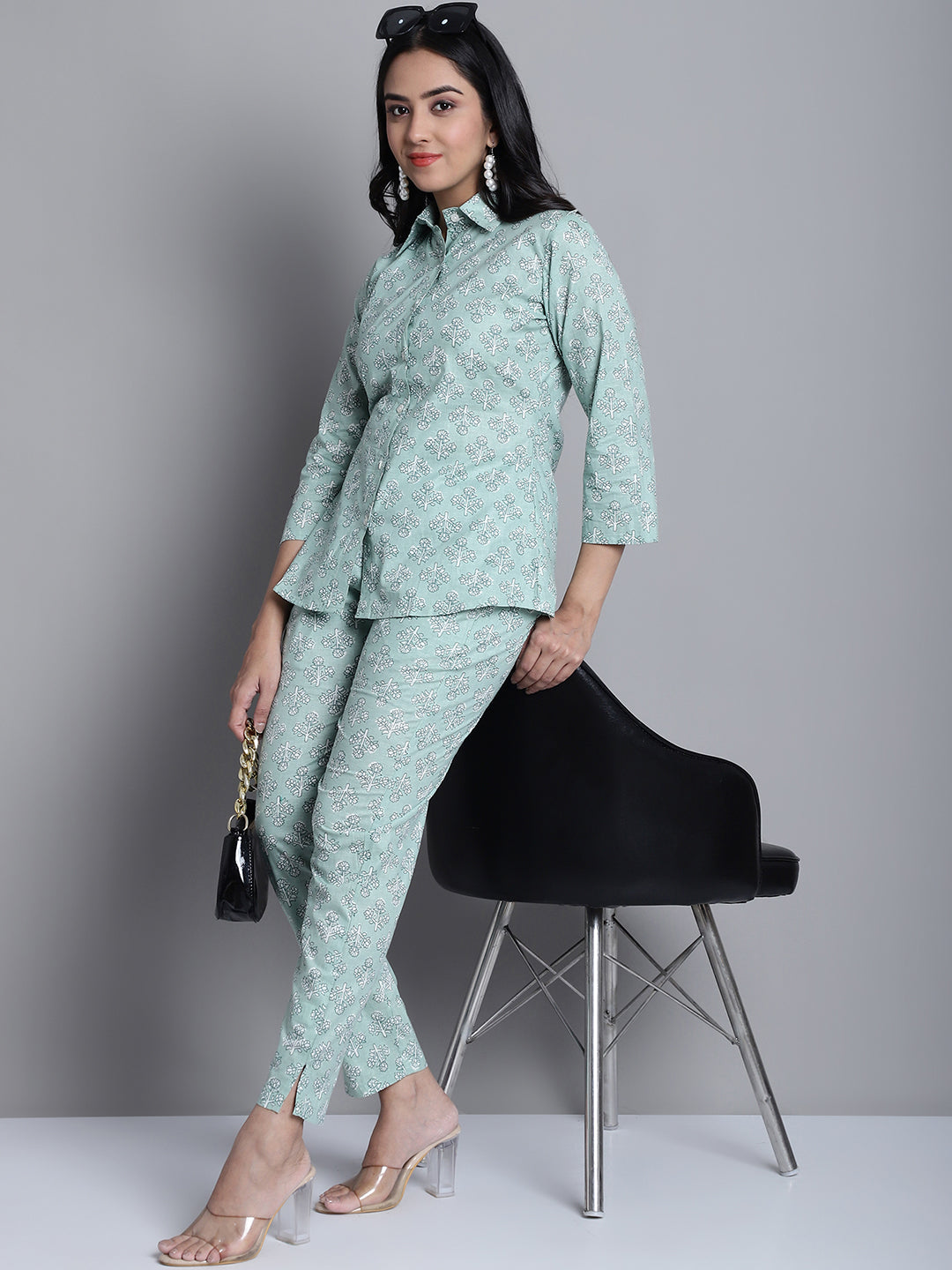 Jainish Women's WoLime Green Printed Shirt and Trouser Co-ords Set - Swadesiicart