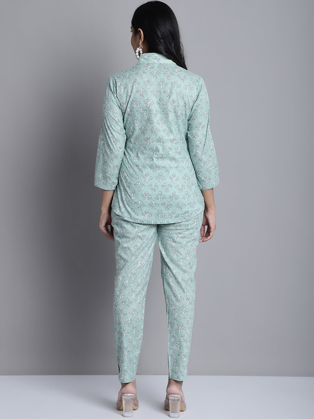 Jainish Women's WoLime Green Printed Shirt and Trouser Co-ords Set - Swadesiicart