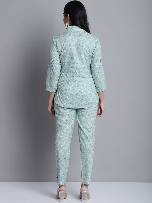 Jainish Women's WoLime Green Printed Shirt and Trouser Co-ords Set - Swadesiicart
