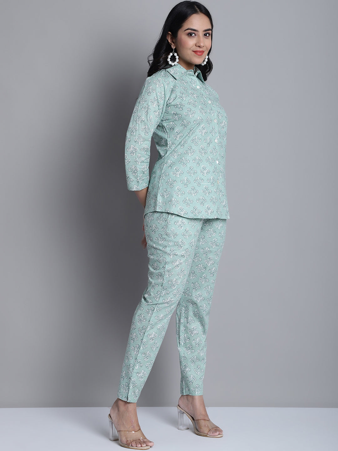 Jainish Women's WoLime Green Printed Shirt and Trouser Co-ords Set - Swadesiicart
