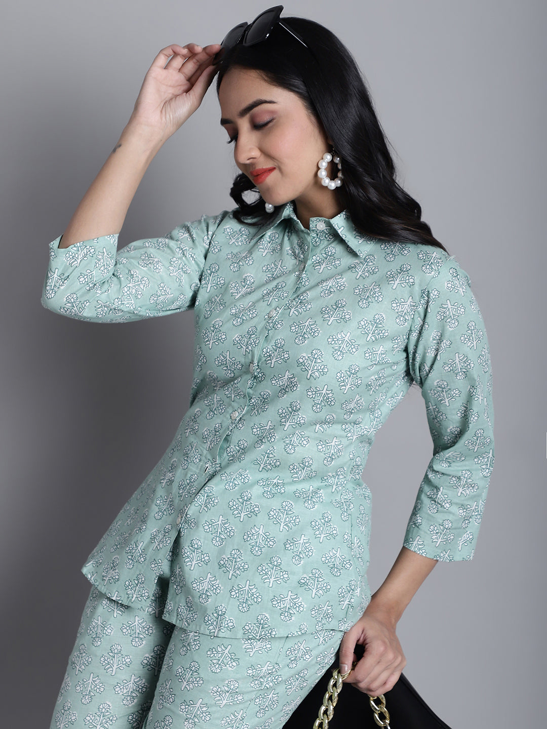 Jainish Women's WoLime Green Printed Shirt and Trouser Co-ords Set - Swadesiicart
