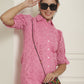 Indian Needle Women's Embroidered Cotton Dress - Pink | Swadesiicart