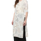 Janasya Off White Cotton Foil Print Straight kurta - Swadesiicart