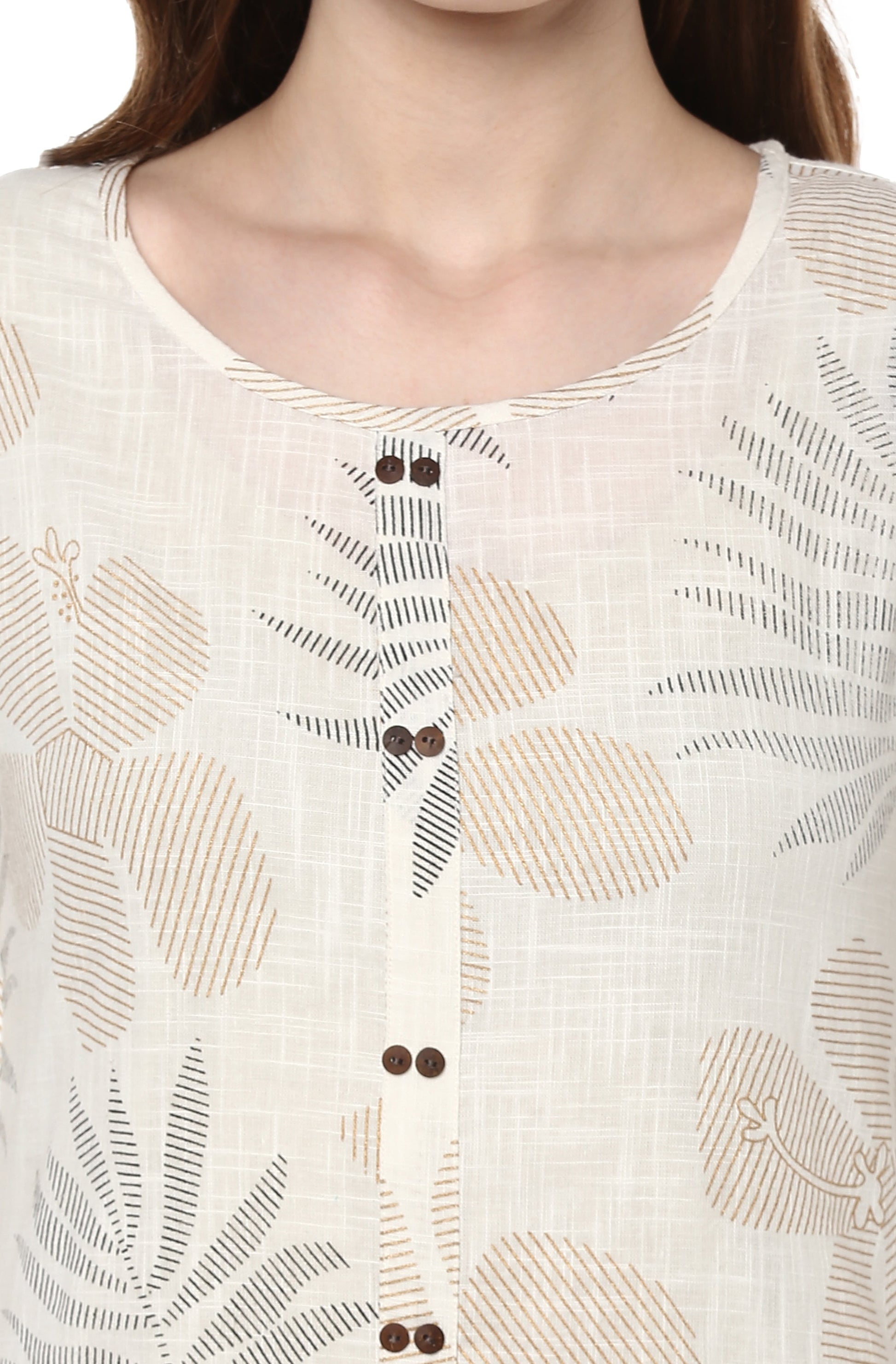 Janasya Off White Cotton Foil Print Straight kurta - Swadesiicart