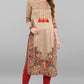 Janasya Women's Light Brown Poly Silk Floral Printed Casual Straight kurta - Swadesiicart
