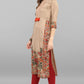 Janasya Women's Light Brown Poly Silk Floral Printed Casual Straight kurta - Swadesiicart