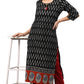 Janasya Black Cotton Ikat Straight kurta - Swadesiicart