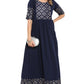 Janasya Dark Blue Poly Crepe Foil Print Flared kurta - Swadesiicart