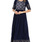 Janasya Dark Blue Poly Crepe Foil Print Flared kurta - Swadesiicart