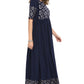 Janasya Dark Blue Poly Crepe Foil Print Flared kurta - Swadesiicart