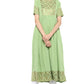 Janasya Light Green Poly Crepe Gold Print Flared kurta - Swadesiicart