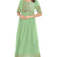 Janasya Light Green Poly Crepe Gold Print Flared kurta - Swadesiicart