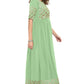 Janasya Light Green Poly Crepe Gold Print Flared kurta - Swadesiicart