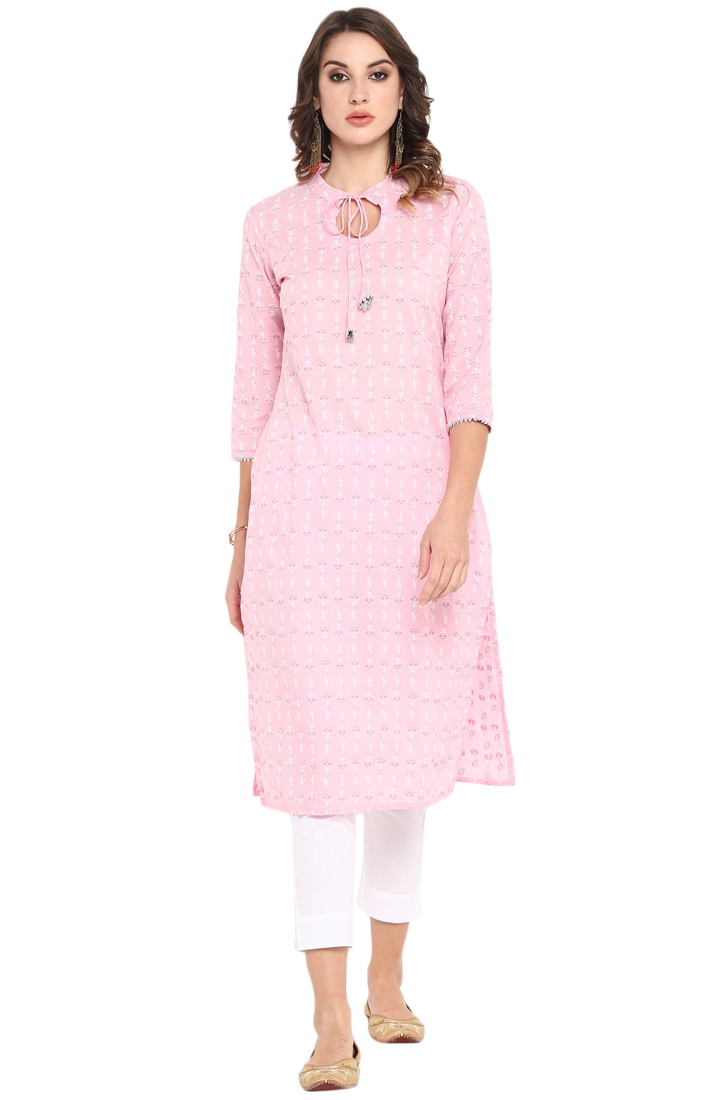 Janasya Pink Cotton Floral Print Straight kurta - Swadesiicart