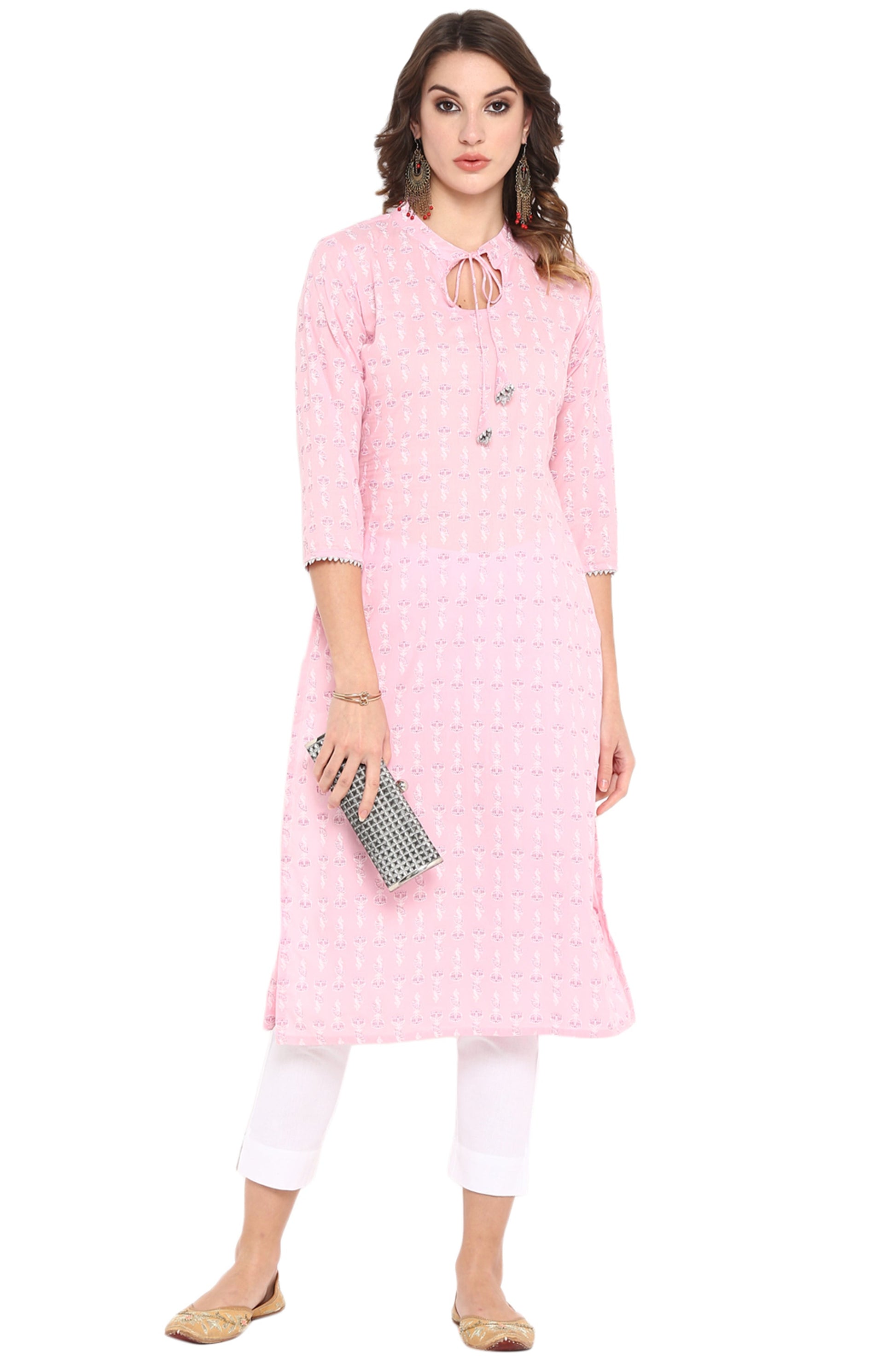 Janasya Pink Cotton Floral Print Straight kurta - Swadesiicart