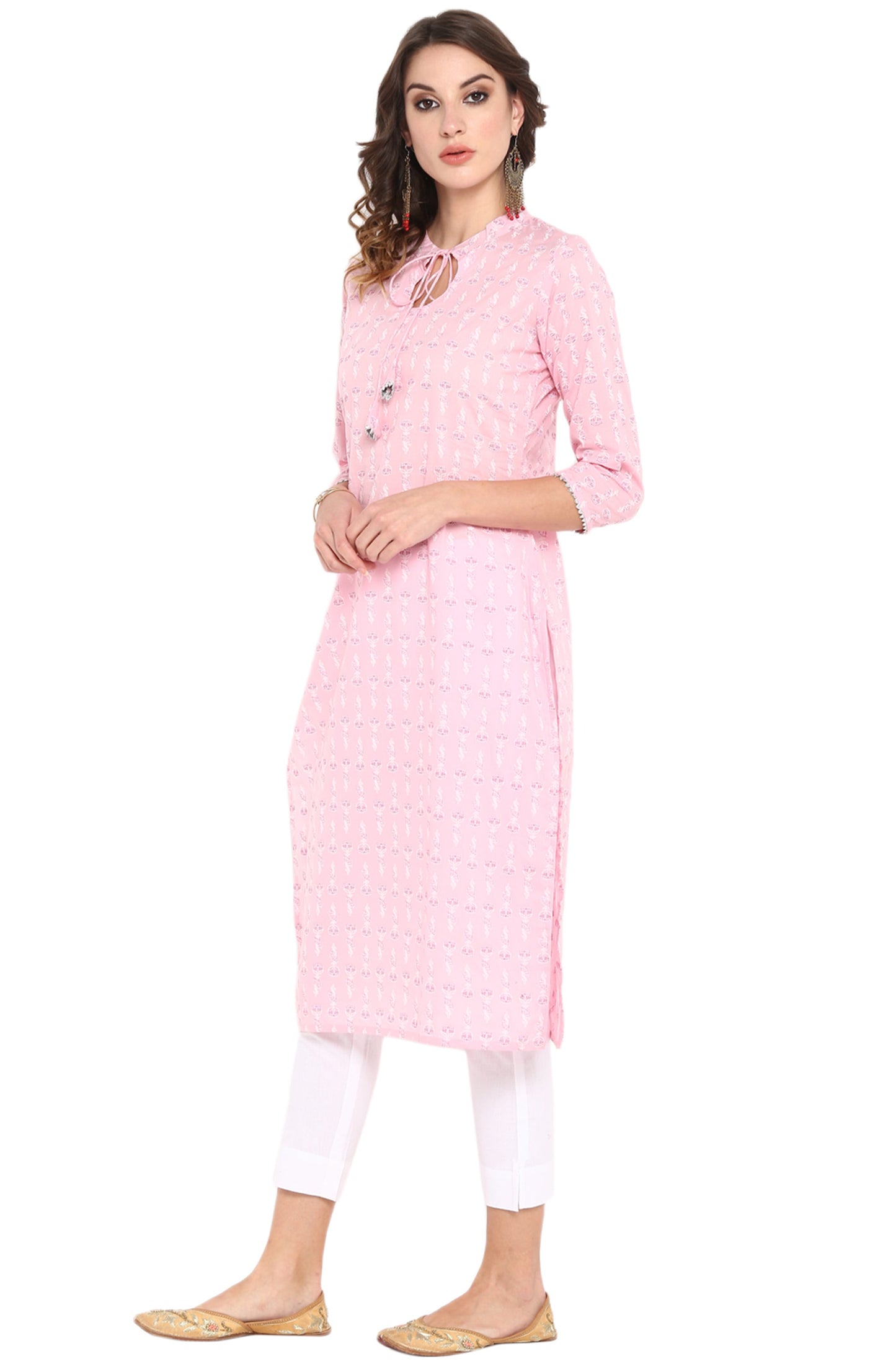 Janasya Pink Cotton Floral Print Straight kurta - Swadesiicart