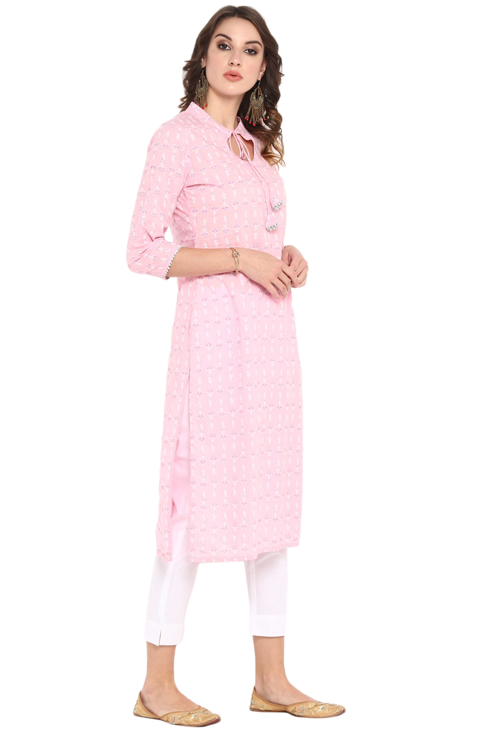 Janasya Pink Cotton Floral Print Straight kurta - Swadesiicart