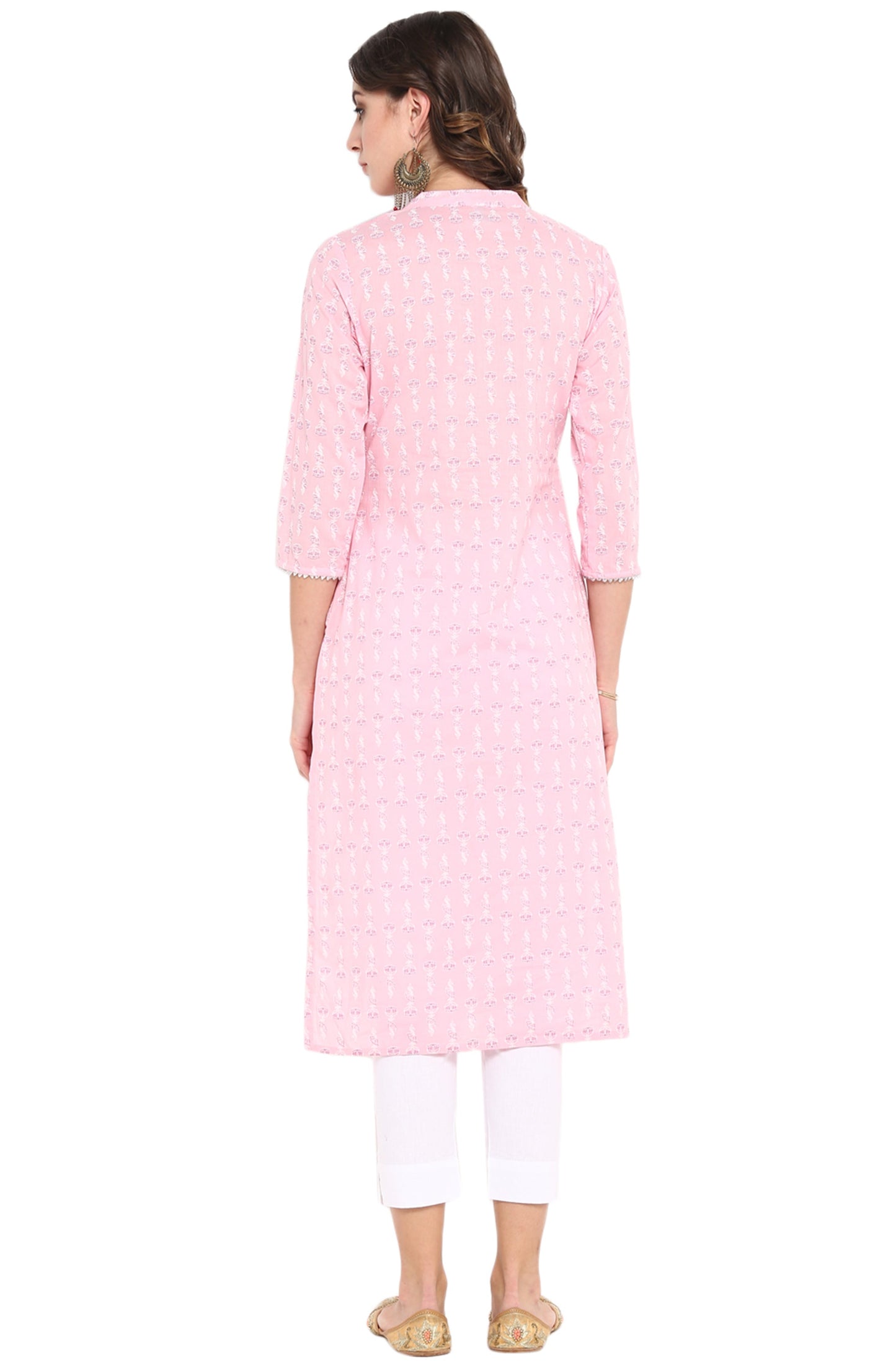 Janasya Pink Cotton Floral Print Straight kurta - Swadesiicart